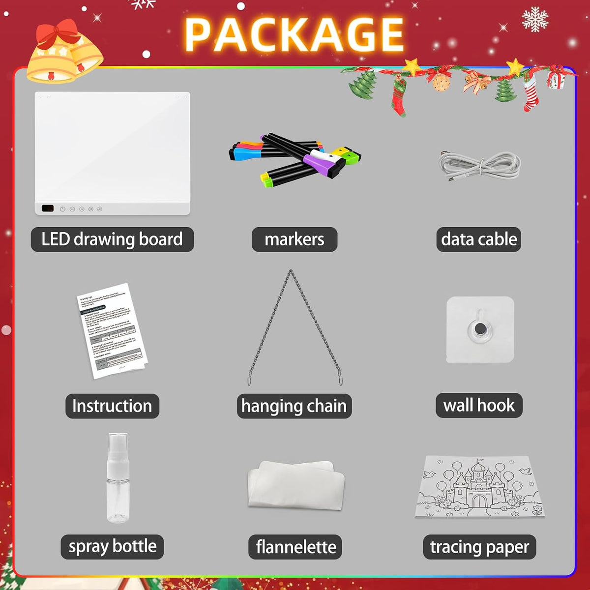 Tablero de dibujo LED con 13 efectos de luz, 16 pulgadas, recargable, para garabatos LED, con colores, tableta de dibujo con luz de neón, regalos para niños, ideas de regalo de Pascua