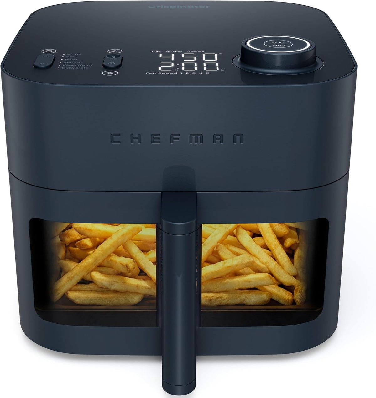 Chefman Crispinator - Freidora de aire 6 en 1 con capacidad de 8 cuartos de galón, temperatura máxima de 450 °F con tecnología TurboFry Pro para resultados rápidos y uniformes, ventana de visión