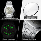 Poedagar Relojes de cuarzo para hombre, de moda, cuadrado, clásico, impermeable, luminoso, fecha, semana, acero inoxidable, reloj de pulsera para hombre