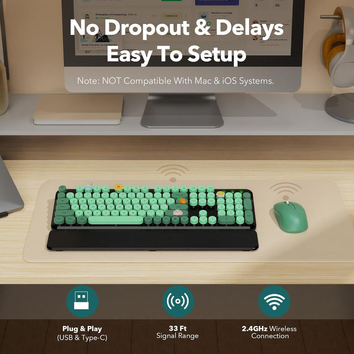 Combo de teclado y mouse inalámbricos - Teclas redondas, teclado re...