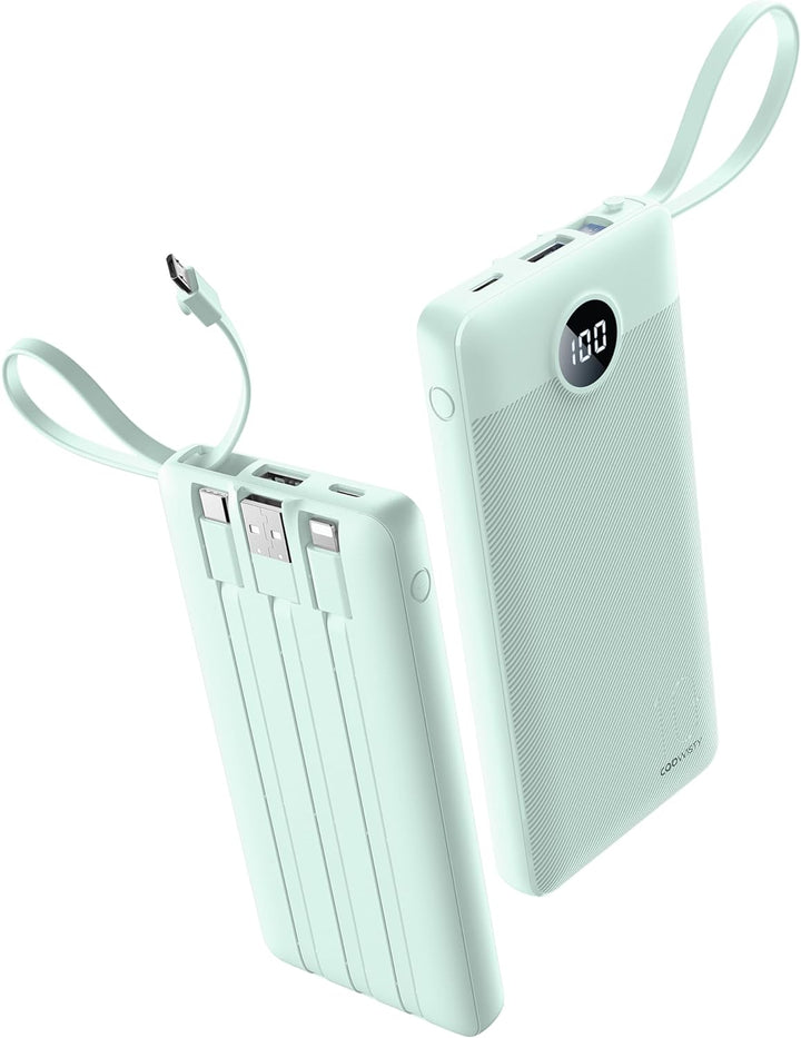 Coowisty Cargador portátil con cables incorporados, banco de energí...