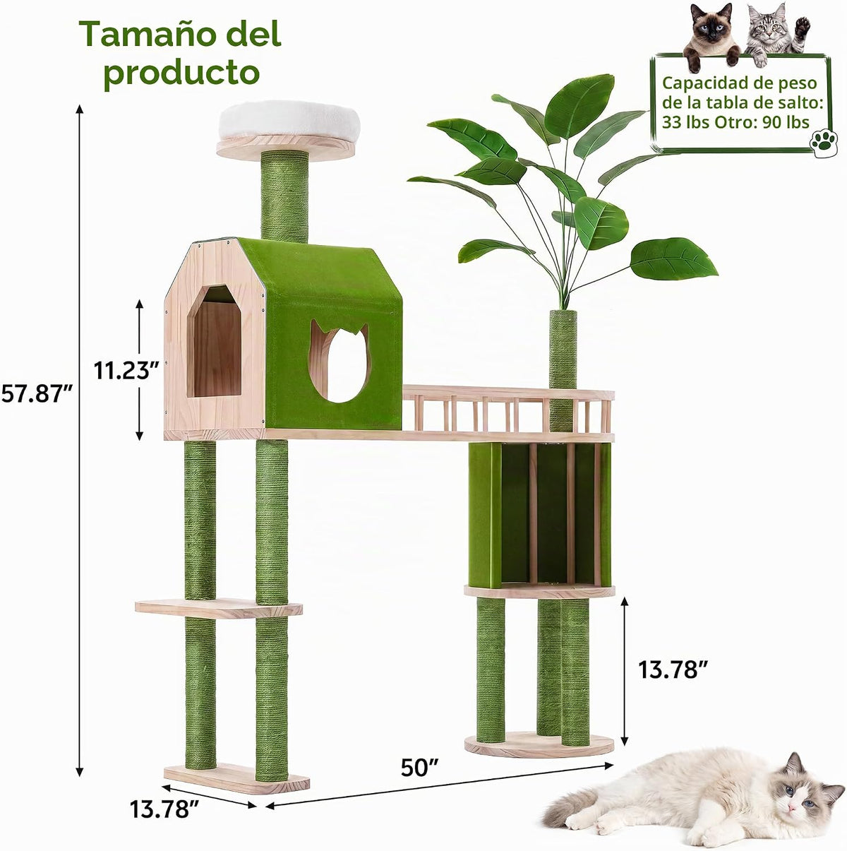 Árbol para gatos de madera maciza para caja de arena automática