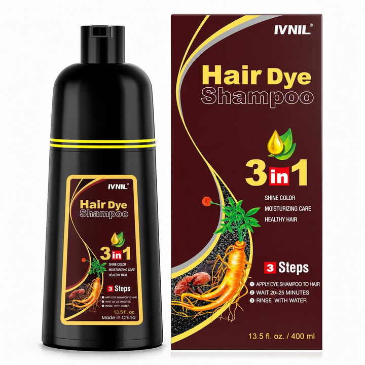 Ivnil Champú de tinte para el cabello color castaño oscuro 3 en 1 p...