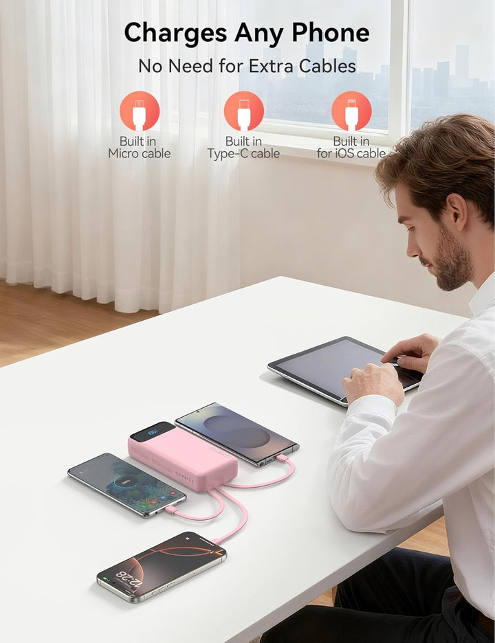 Nusyddy Cargador portátil de 20000 mAh integrado con 4 cables, bate...