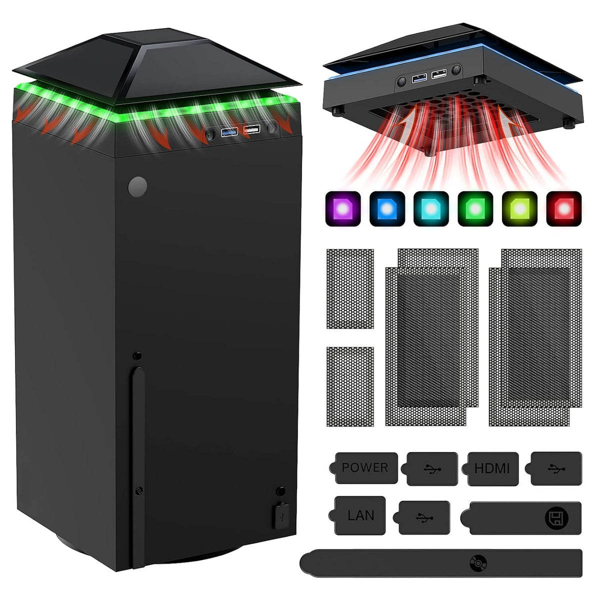 MENEEA Ventilador Enfriador a prueba de polvo para consola Xbox Series X con luz multicolor