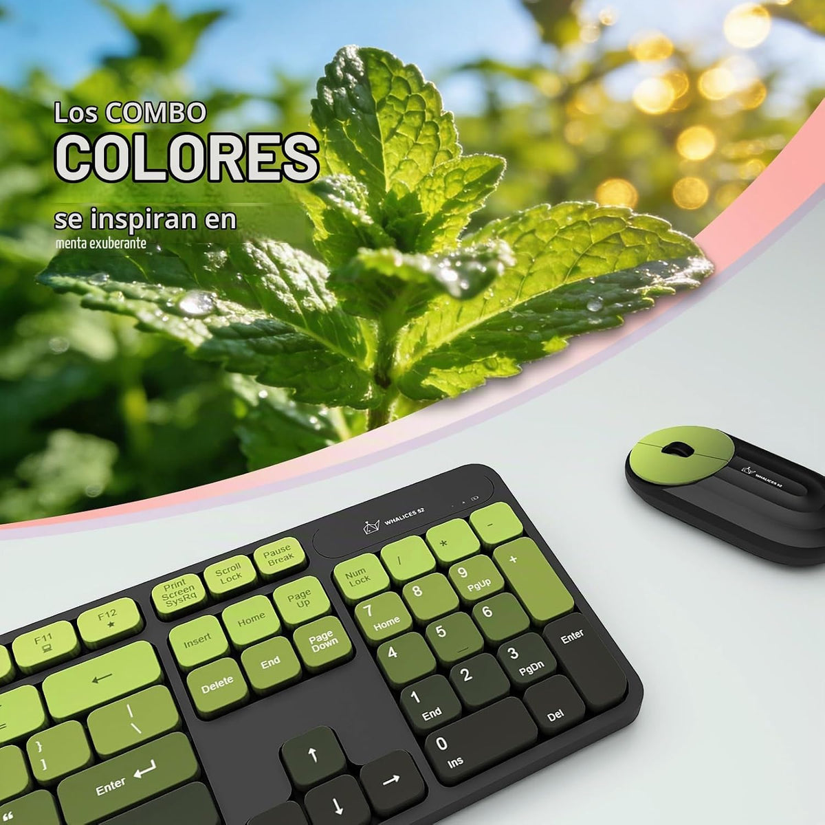 Whalices 52 Combo de teclado y mouse inalámbricos, 2.4 G, recargabl...