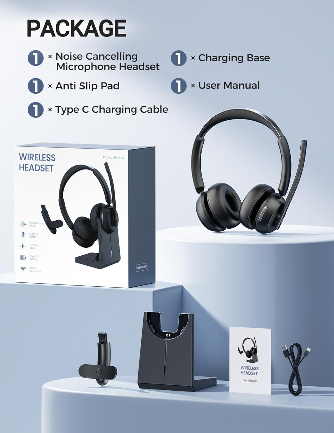 COSMUSIS Auriculares inalámbricos con micrófono para el trabajo, au...