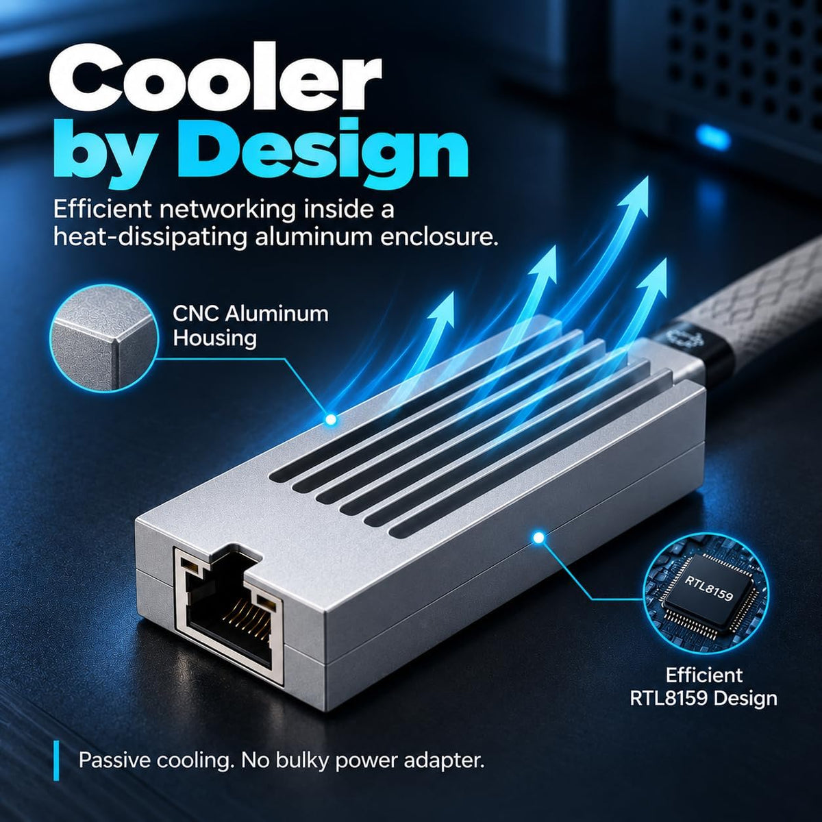 Adaptador USB C a Ethernet de 10 Gb, bajo calor y silencioso, widspii