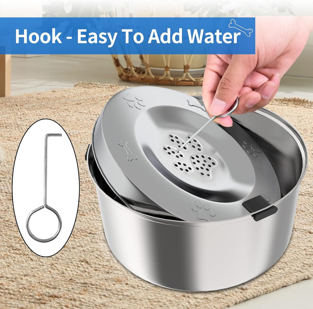 Tazón de agua para perros de gran capacidad de 3L/101oz en acero inoxidable, sin derrames, comedero para perros con dispensador de agua para beber lento