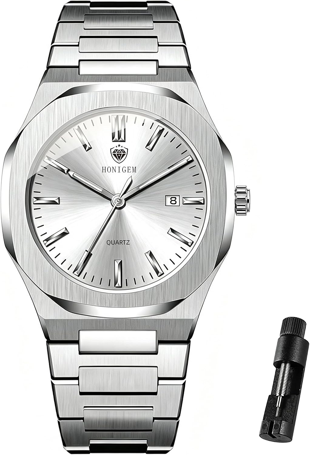 Relojes de negocios de cuarzo de acero inoxidable de cara grande de