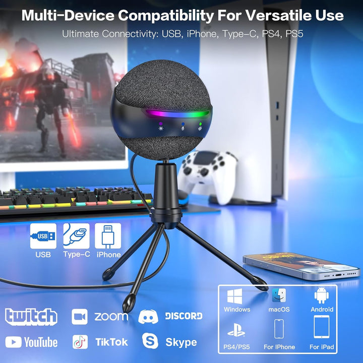 ZealSound Podcast Micrófono USB para PC\/Mac\/iPhone, micrófono de...