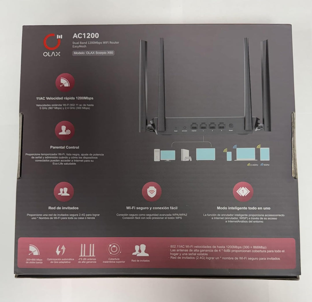 OLAX Scorpio X60 AC1200 Router WiFi de doble banda, enrutador de ma...