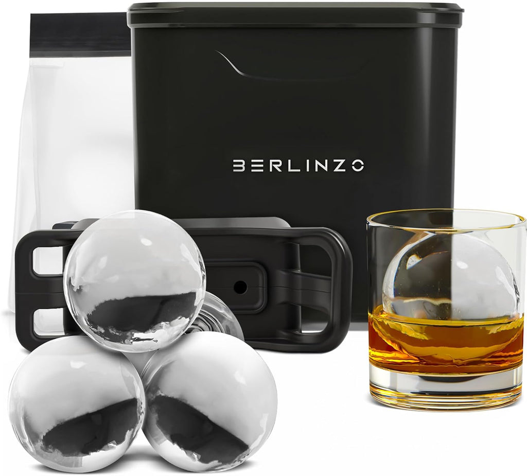 Berlinzo - Molde para hacer bolas de hielo, 2 esferas de whisky transparentes de 2.4 pulgadas, no eléctrico