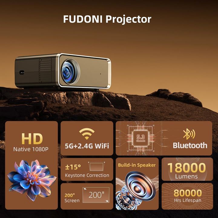 FUDONI Proyector con WiFi y Bluetooth 4K compatible, proyectores de...