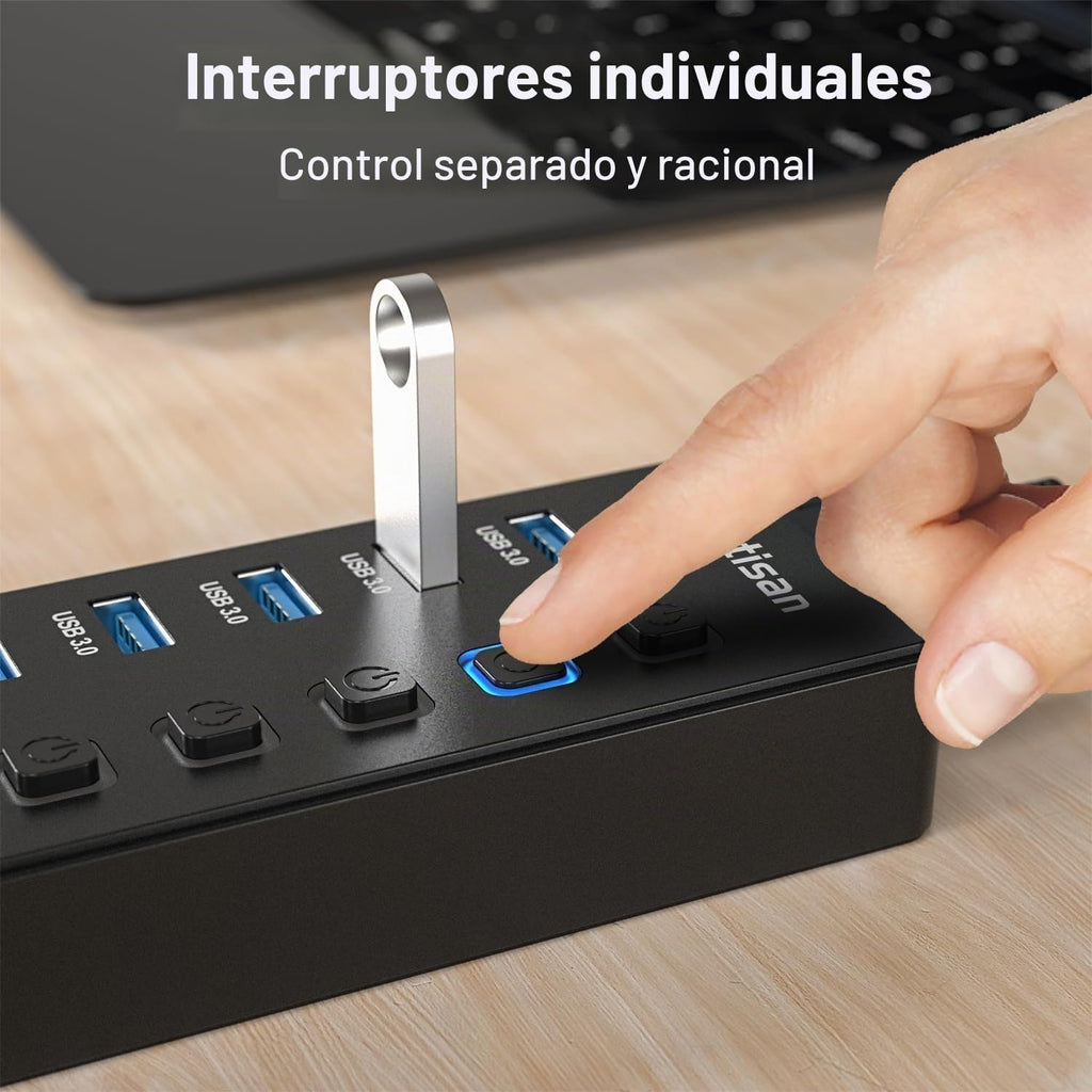 vantisan, A2011, hub USB 3.0 de 11 puertos, alimentado, con puerto de carga inteligente