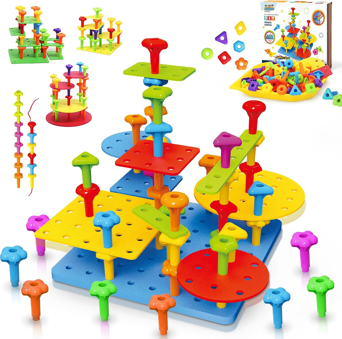 Juego de 73 piezas de juguetes apilables de construcción para niños de 3 a 6 años de edad, juguete educativo STEM para el desarrollo cerebral, juguetes sensoriales Montessori, mejora de varios juegos de cuerdas de plástico de espuma