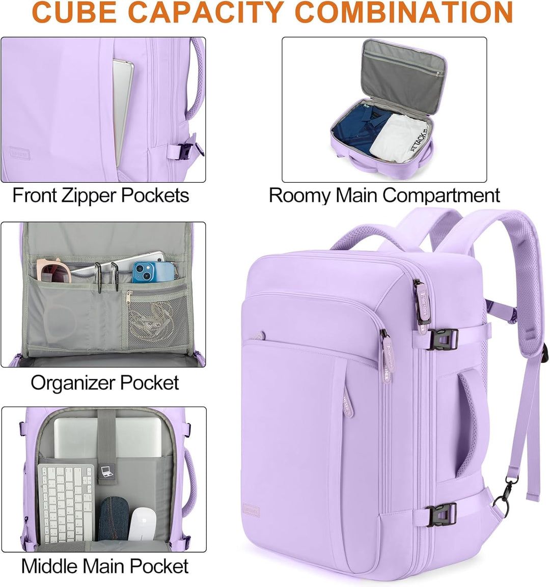 Lumesner Mochilas de viaje de mano, extra grandes de 40 litros apro...