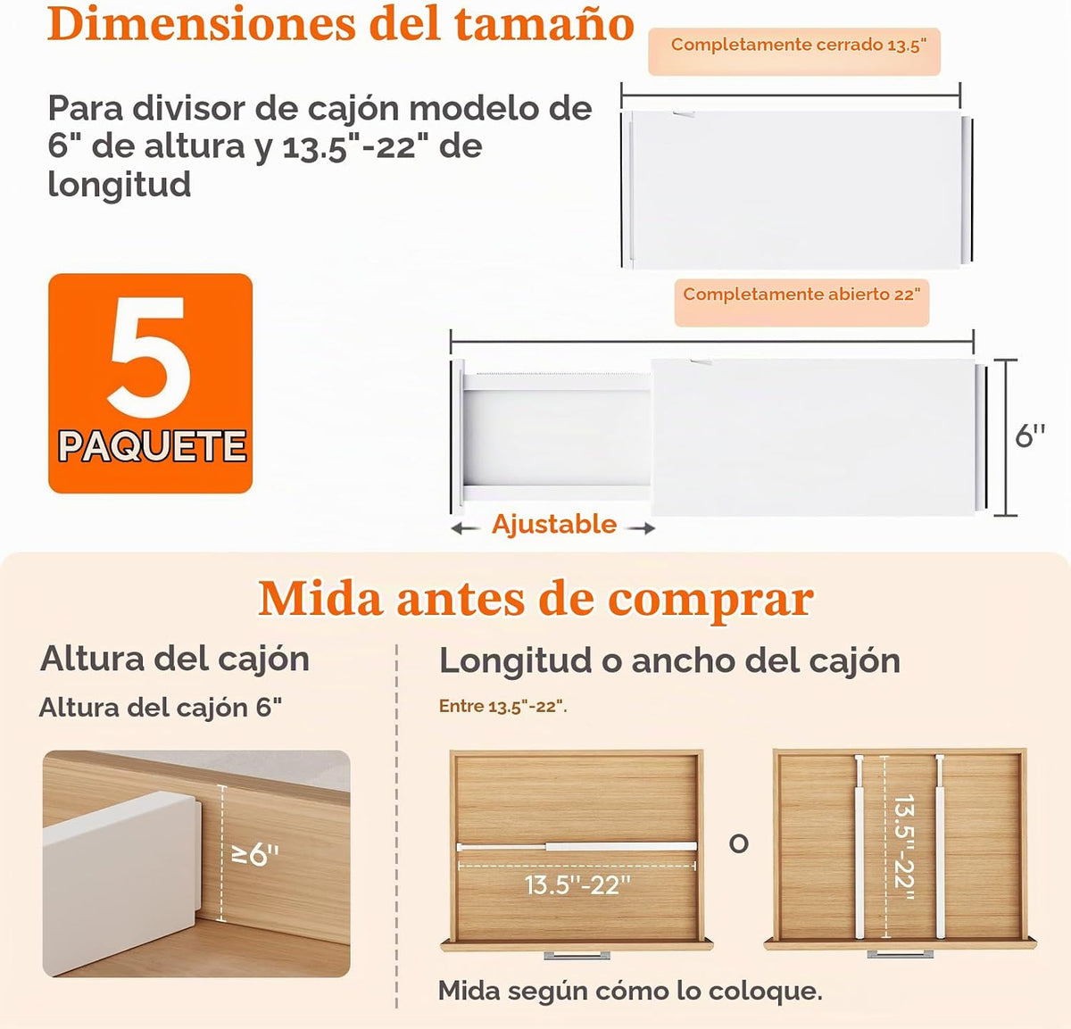Lifewit Divisores de cajones mejorados de 6 pulgadas de alto
