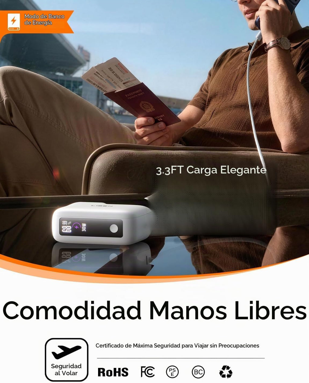 LISEN Mini cargador portátil 3 en 1 para iPhone 18 Pro/Pro Max/Duo, cable, 7000 mAh, Blanco perla
