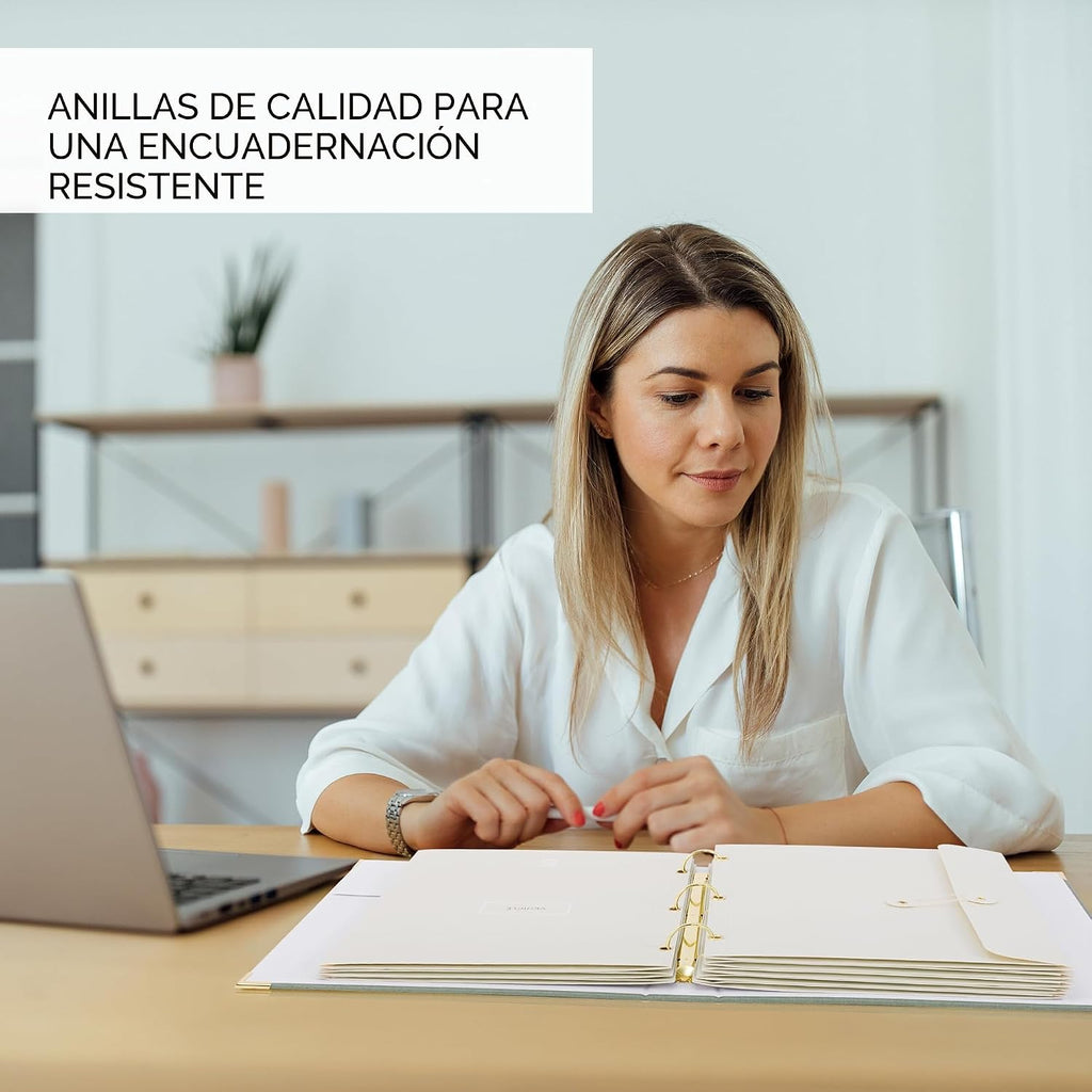 Conjunto de Organizadores de Documentos Importantes con Carpetas - Anillador de Lino Completo