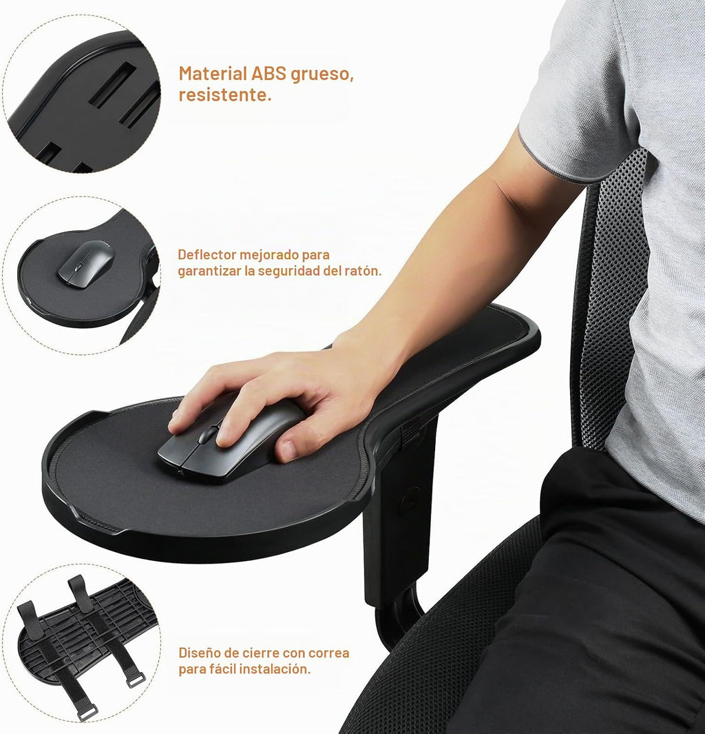 Alfombrilla de mouse ergonómica ajustable para silla, cierre de