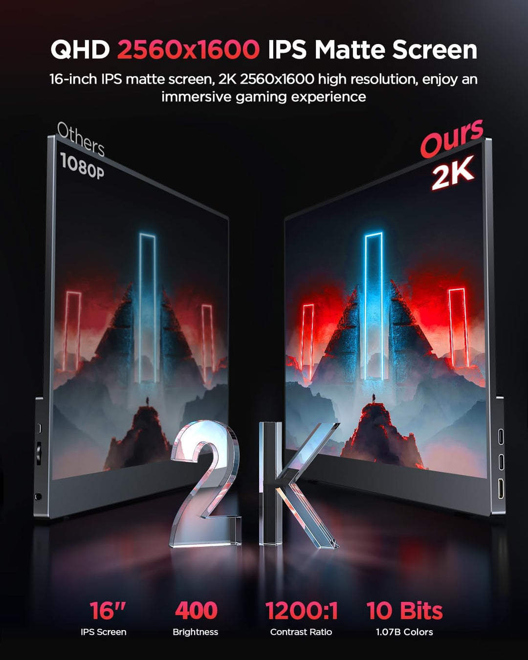 UPERFECT Monitor portátil para juegos 2K 120Hz, 16" 2560x1600 Q...