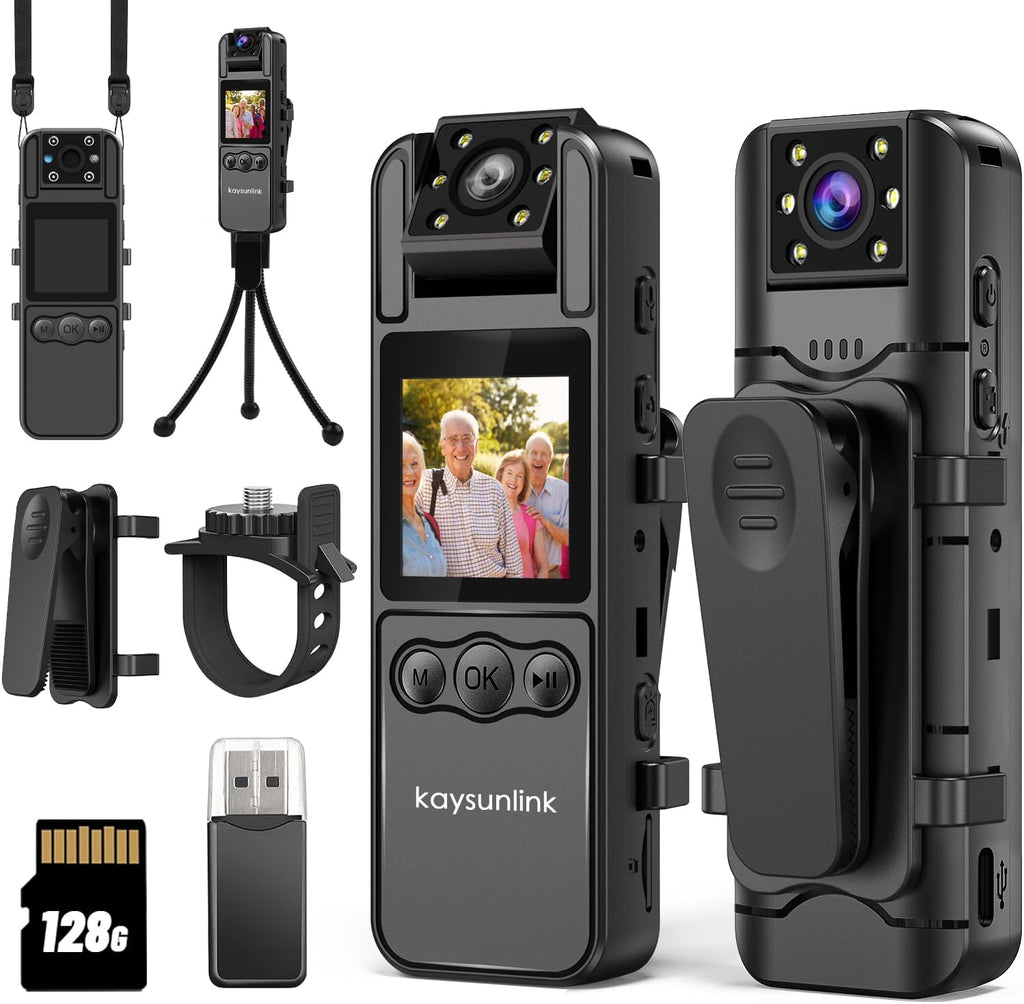 kaysunlink Cámara corporal con grabación de audio y video 1080P FHD Mini Policía Portátil Pequeña Cámara Personal Usable en el Cuerpo Videocámara de Acción Deportiva para Exteriores Grabadora de Video