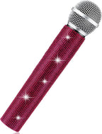 Micrófono falso con diamantes de imitación brillantes, micrófono de juego de plástico con purpurina para disfraz de fiesta de cosplay (rosa oscuro)