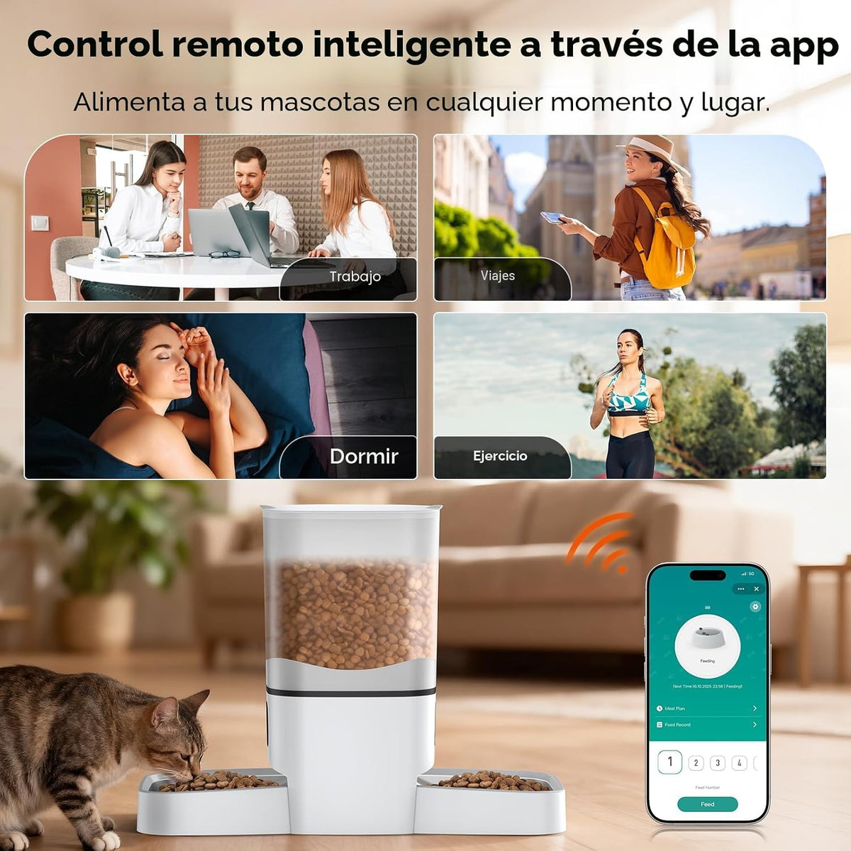 Alimentador automático para gatos de 6 litros para 2 gatos, control de