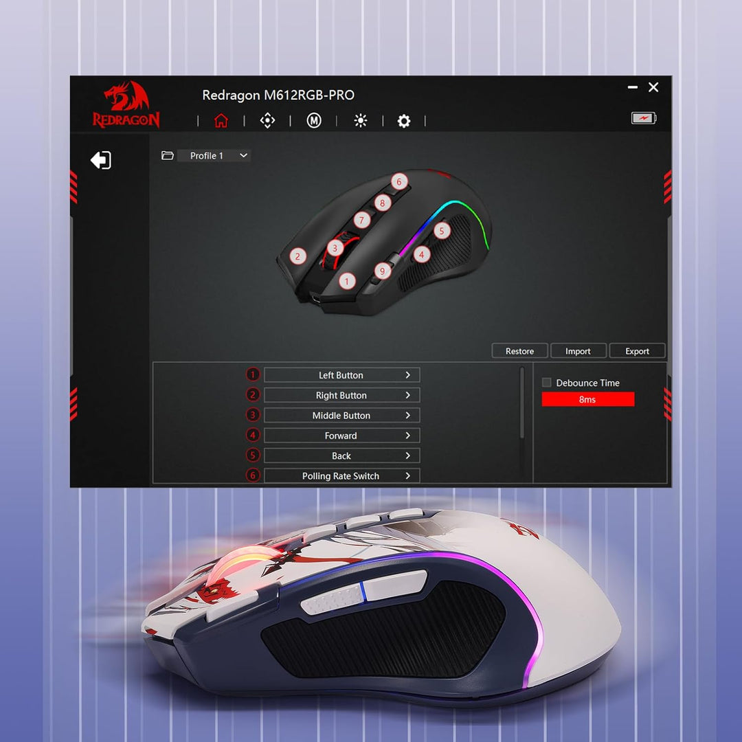 Redragon M612AK PRO RGB Anime Mouse para Juegos, ratón óptico con c...