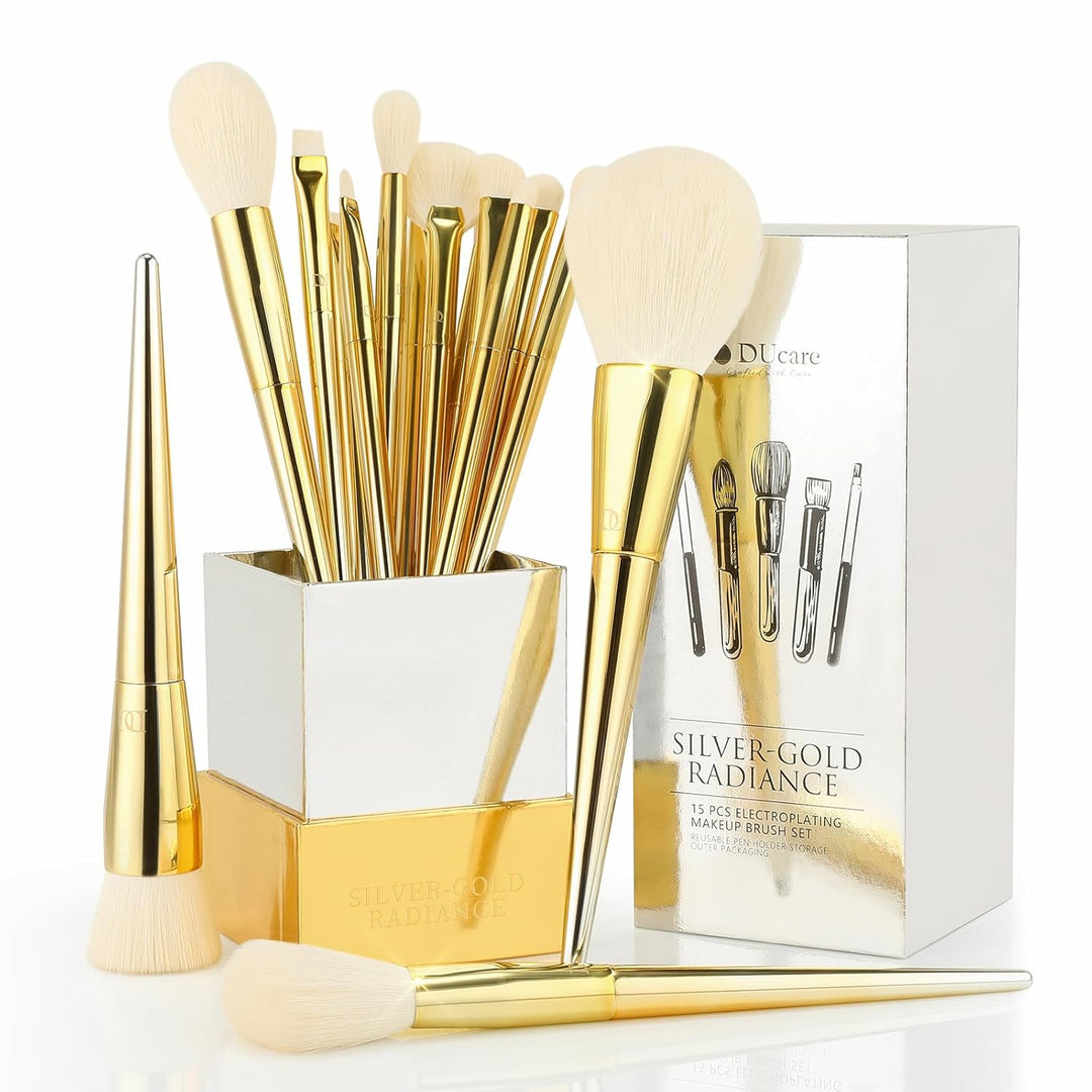DUcare Juego de 15 brochas de maquillaje con soporte, brochas sinté...