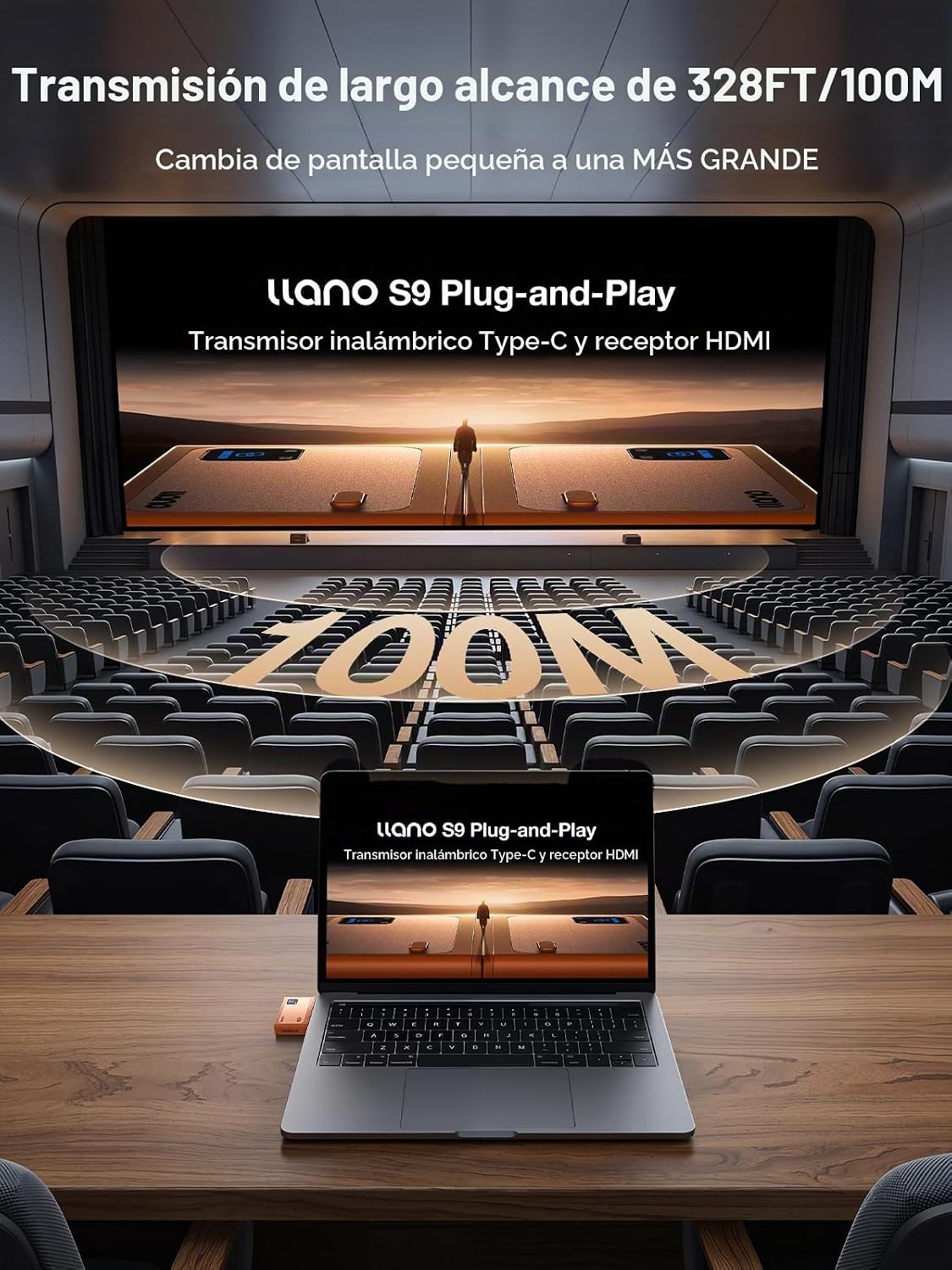 llano Transmisor y receptor HDMI inalámbrico S9 Pro USB-C, 328FT/100M