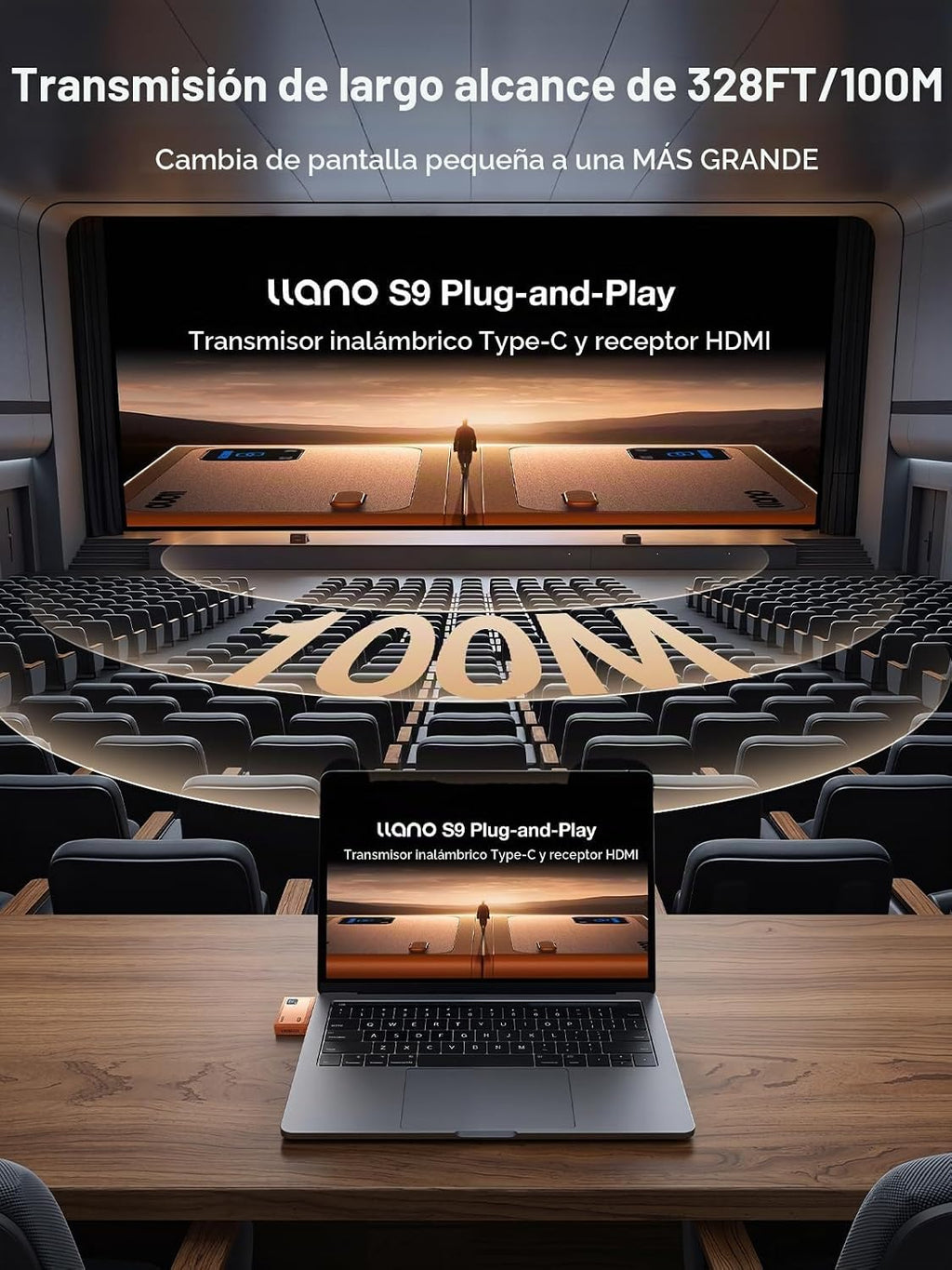 llano Transmisor y receptor HDMI inalámbrico USB-C S9, 328FT/100M