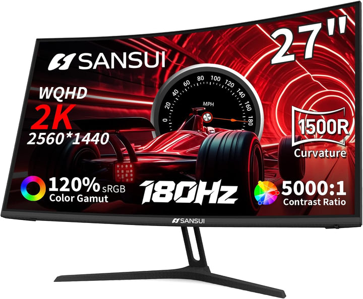 SANSUI Monitor curvado para juegos WQHD de 27 pulgadas 2560x1440, 1...