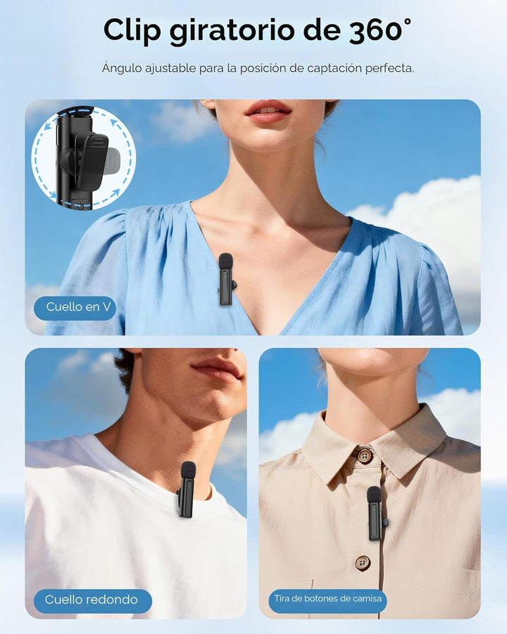 Mini micrófono inalámbrico para iPhone, iPad, Android, paquete de 2...