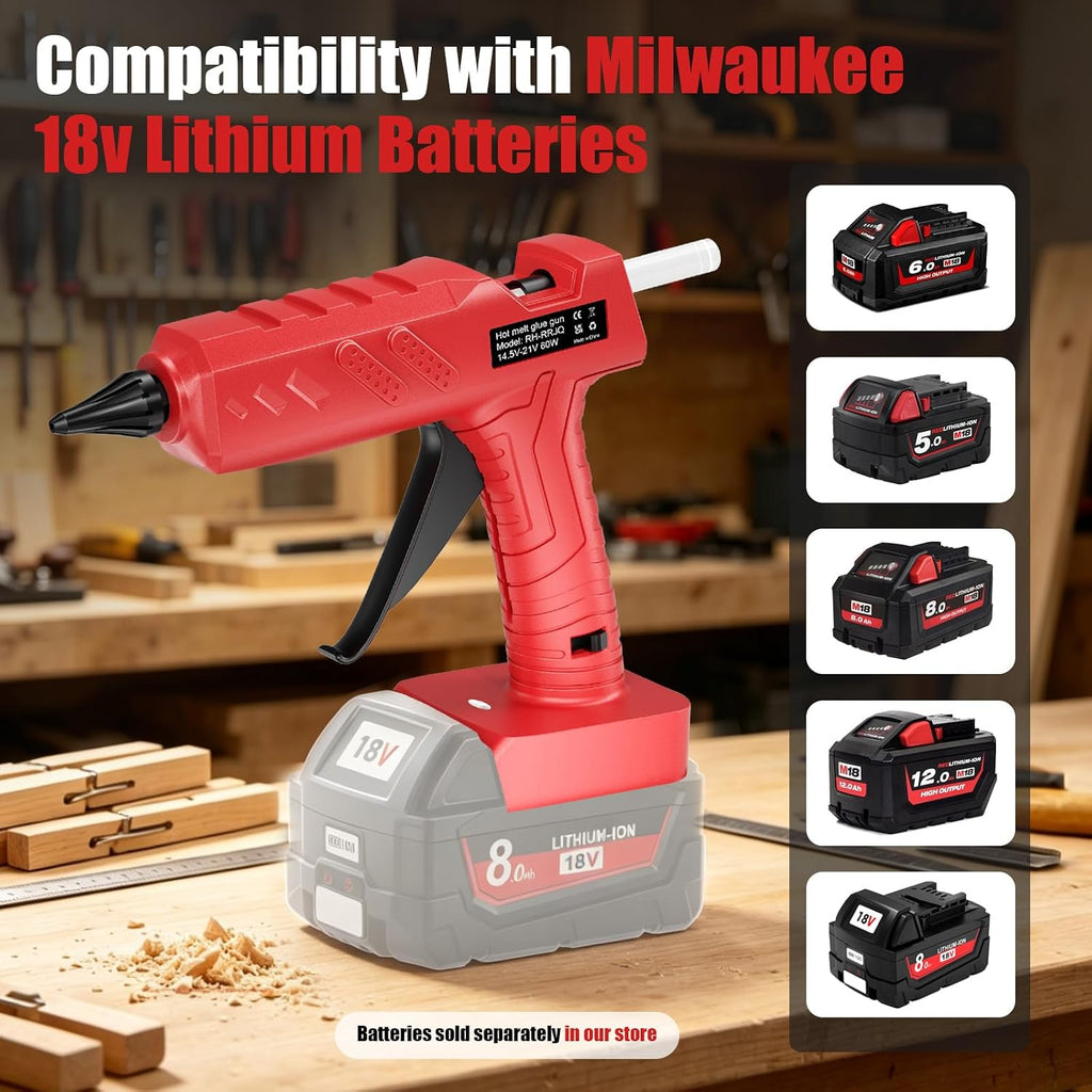 Pistola de pegamento caliente inalámbrica y palos para batería Milwaukee
