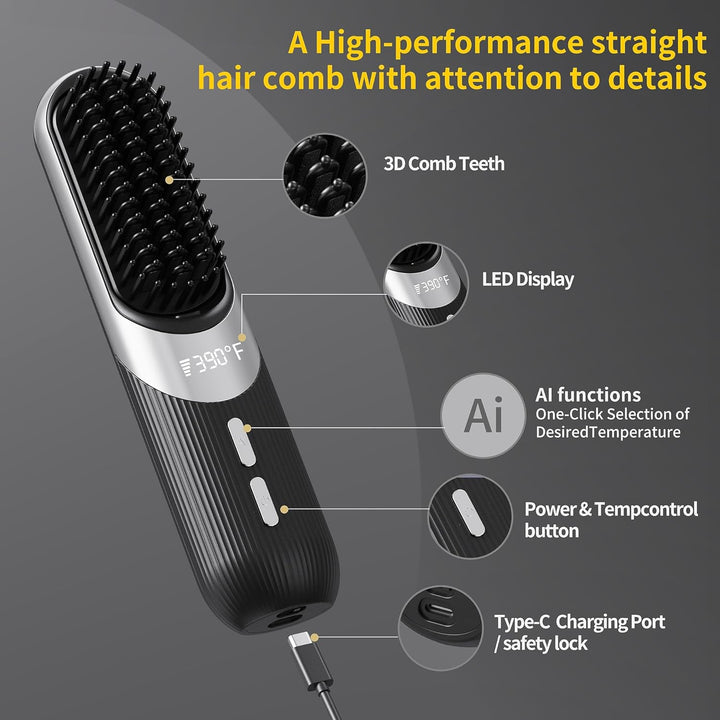 Cepillo de peinado inalámbrico 2 en 1 AI Smart Styler calor rápido...