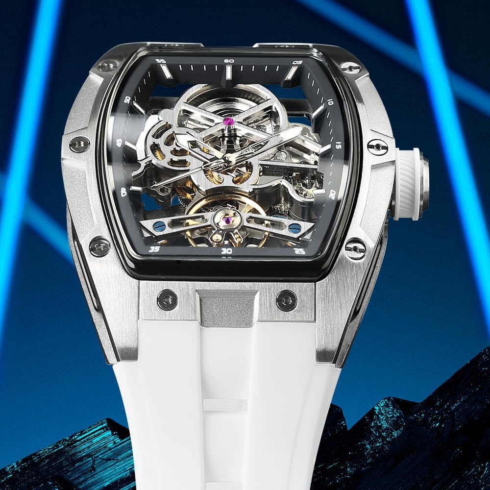 FORSINING Reloj automático para hombre con movimiento mecánico, esfera de esqueleto