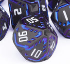 Juego de dados de ciencia ficción DND de metal, 7 dados poliédricos luminosos a rayas naranjas para Dungeons Dragons RPG, dados D y D con purpurina con caja de regalo D6 D8 D10 D12 D20