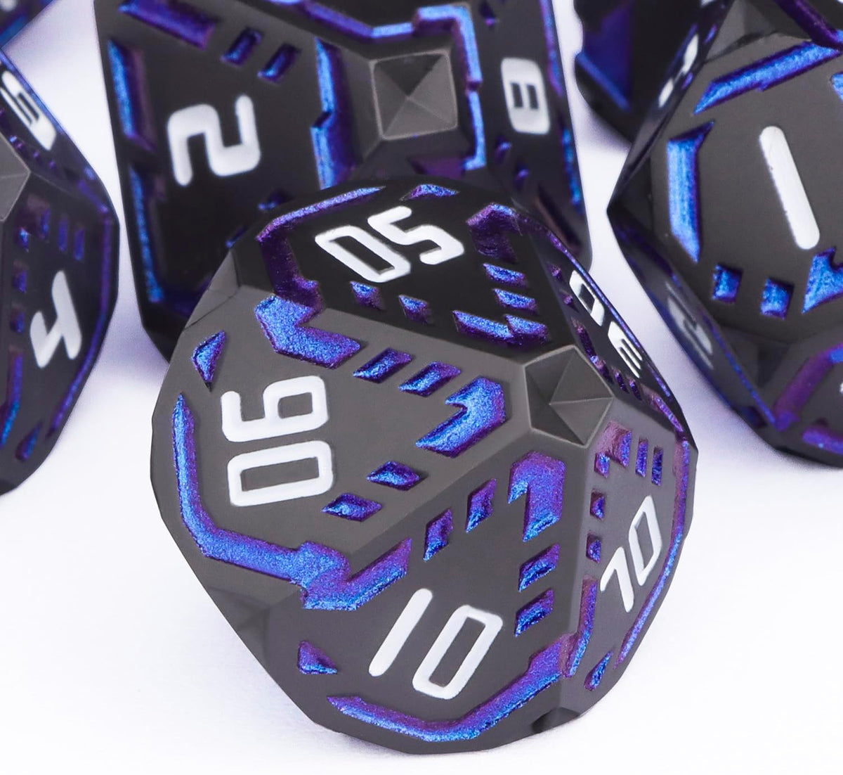 Juego de dados de ciencia ficción DND de metal, 7 dados poliédricos luminosos a rayas naranjas para Dungeons Dragons RPG, dados D y D con purpurina con caja de regalo D6 D8 D10 D12 D20