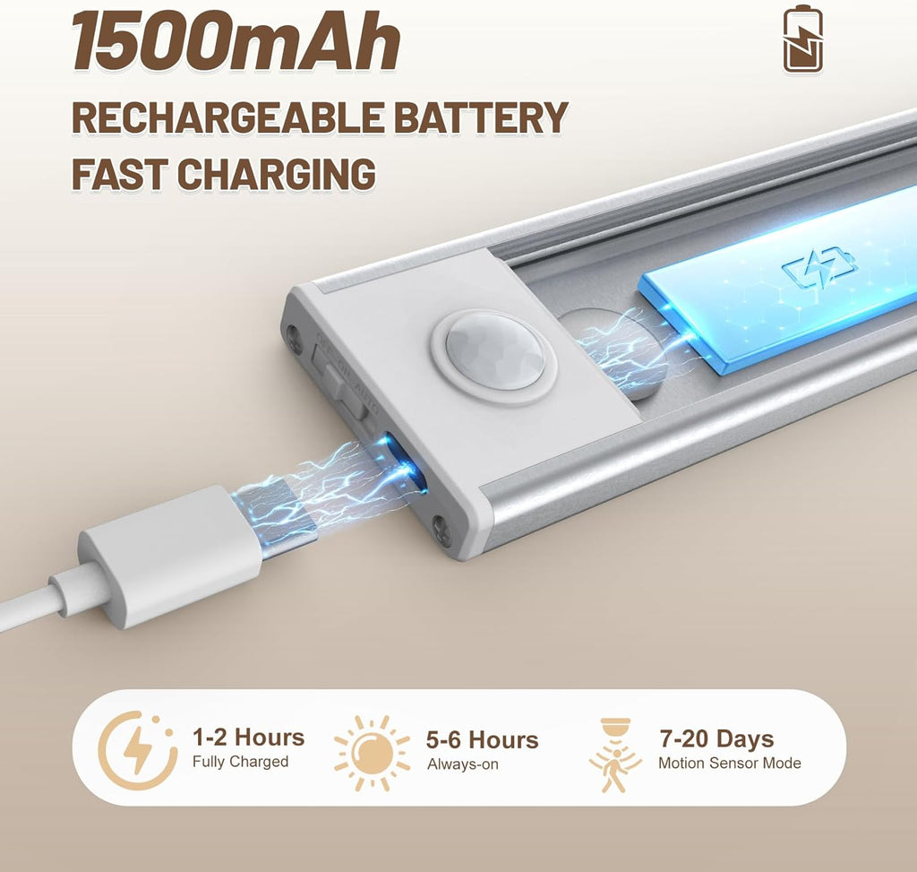 Paquete de 6 luces inalámbricas para debajo del gabinete, 32 luces LED con sensor de movimiento, luces magnéticas recargables para interiores, funciona con pilas, luces debajo del mostrador para
