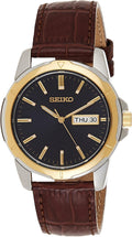SEIKO SUR360 Reloj automático para hombre - Esenciales - Esfera de carbón - Caja de acero inoxidable con acabado dorado, correa de cuero, resistente al agua 164 ft