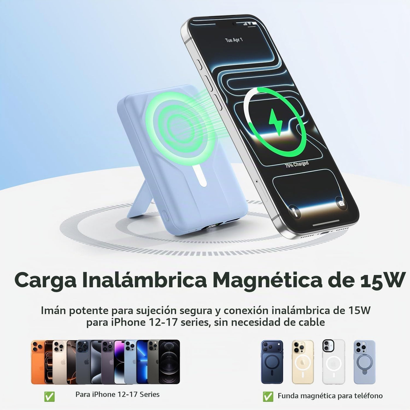 Azmuth Cargador de batería magnético, 10000 mAh para MagSafe, carga...