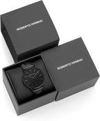 Roberto Marino RM1423 Reloj de lujo para hombre – Cuarzo japonés, correa de cuero, esfera blanca, 3 ATM resistente al agua