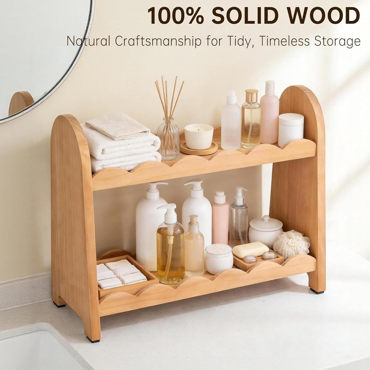 Organizador de encimera de baño de madera maciza 100%