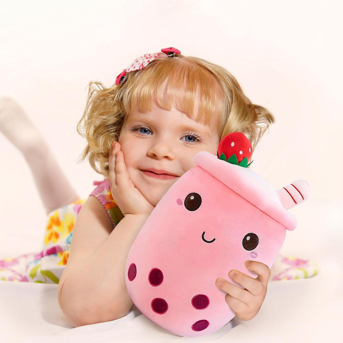 DITUCU - Lindo té Boba de peluche, peluche de té con burbujas de caricatura, almohada suave de taza de té con leche de fresa para el hogar, regalo para abrazar para niños, rosa de 19.6 pulgadas