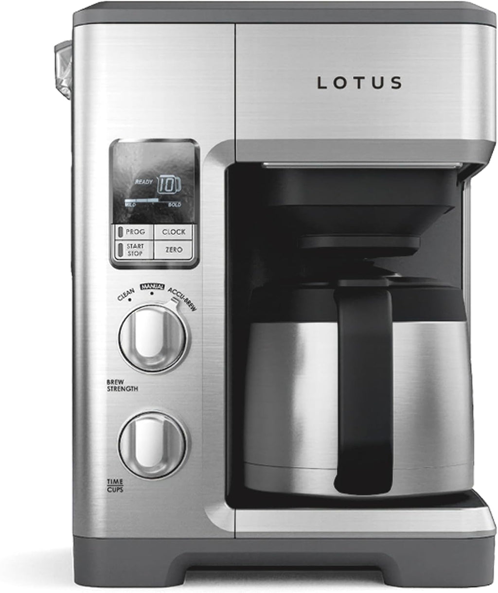 Lotus Cafetera con escala molida, cafetera programable de 10 tazas, The Top Drip, 1500 vatios, acero inoxidable, serie profesional, LTSCM500
