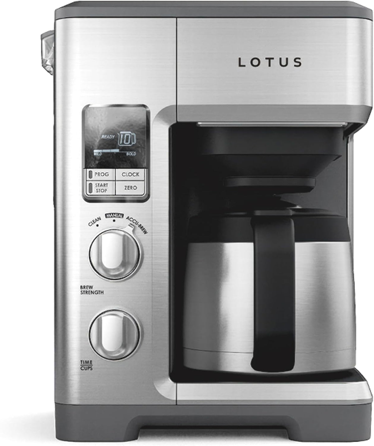 Lotus Cafetera con escala molida, cafetera programable de 10 tazas, The Top Drip, 1500 vatios, acero inoxidable, serie profesional, LTSCM500