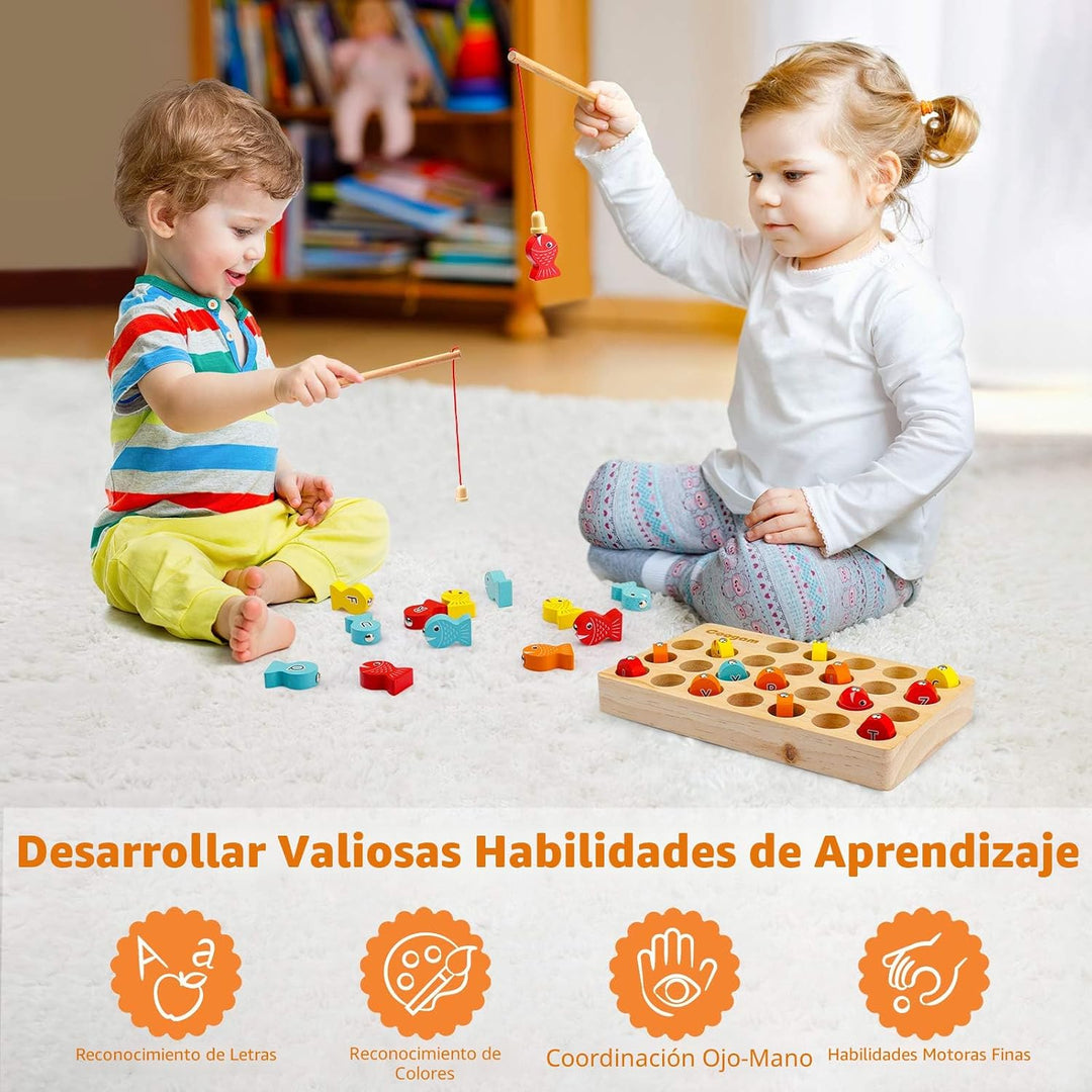 Coogam Juego de Pesca Magnética de Madera, Juguete de Habilidad Mot...