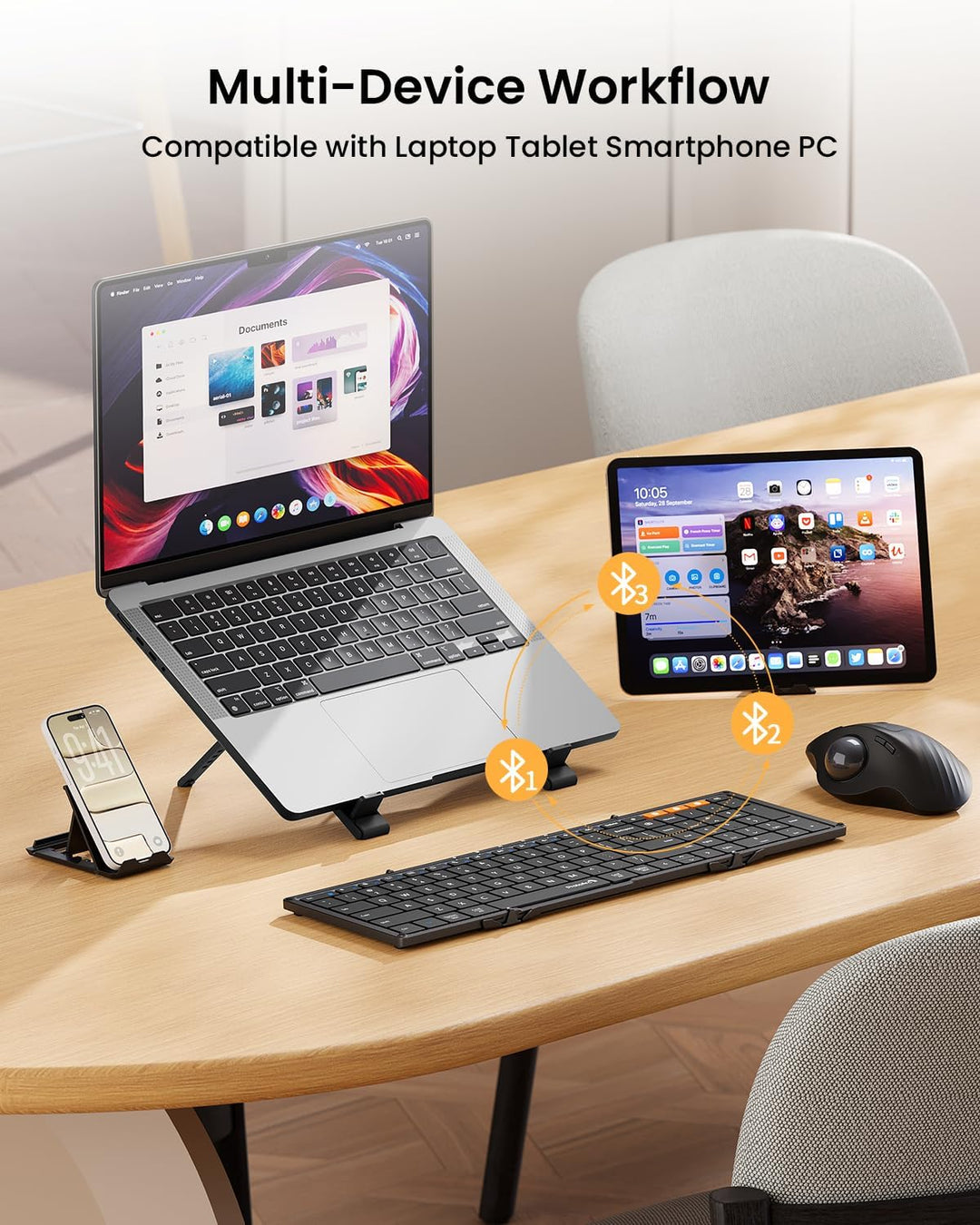 ProtoArc XK01 - Teclado Bluetooth plegable, teclado inalámbrico por...